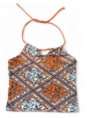 Divided Boho Multicolor Halter Crop Top Tie Neck Cotton Blend Resortwear Shirt